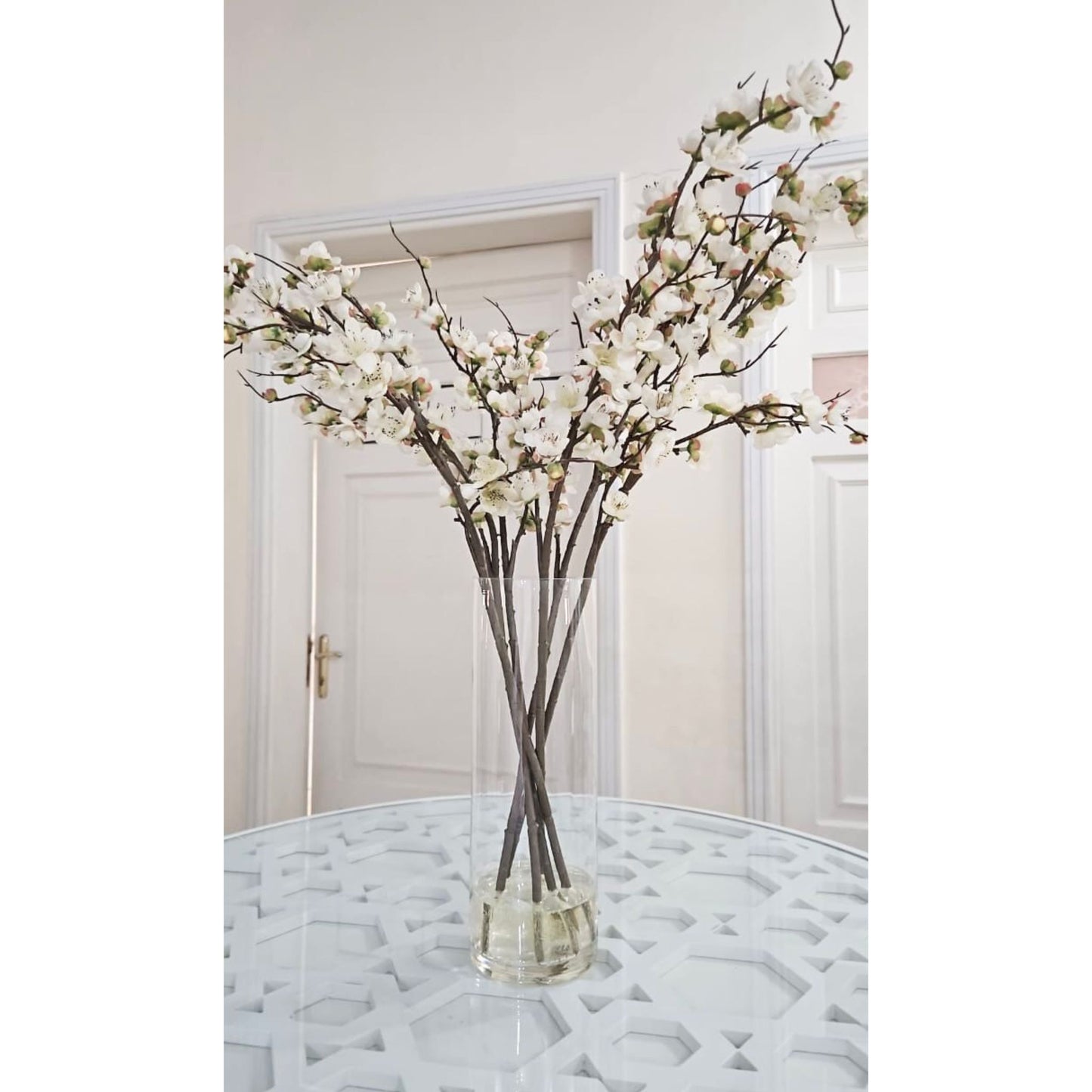 ARTIFICIAL CHERRY BLOSSOM IN GLASS VASE
