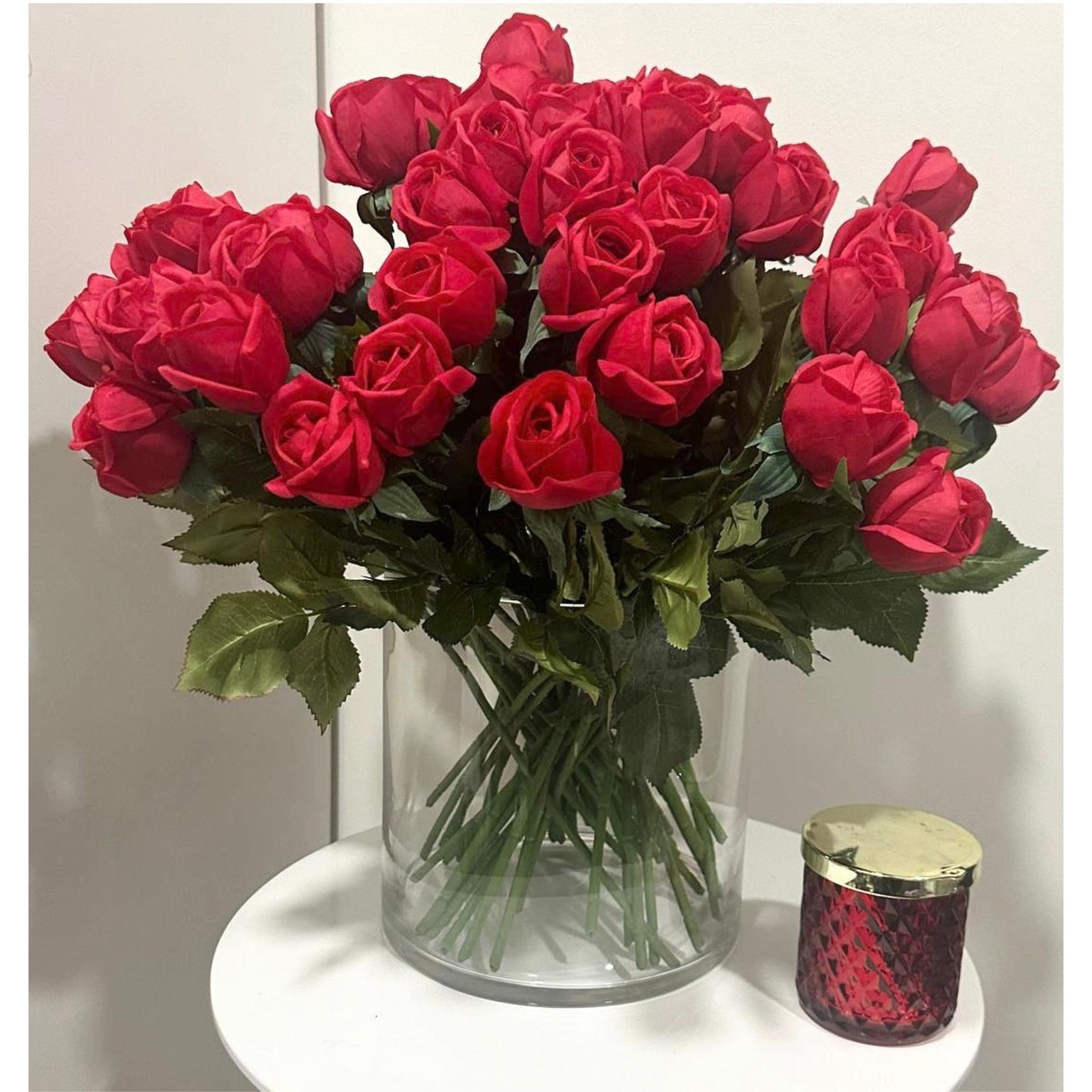 LUXURY ARTIFICIAL ROSE ARRANGEMENT IN GLASS VASE