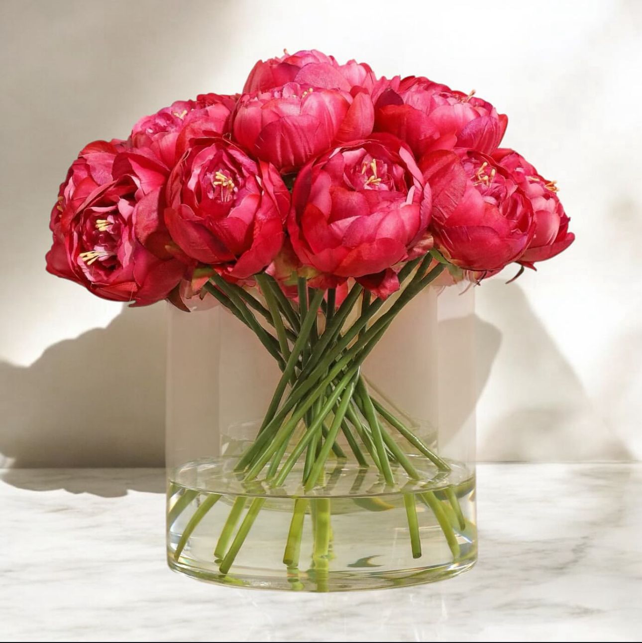 ARTIFICIAL PINK PEONY IN GLASS VASE