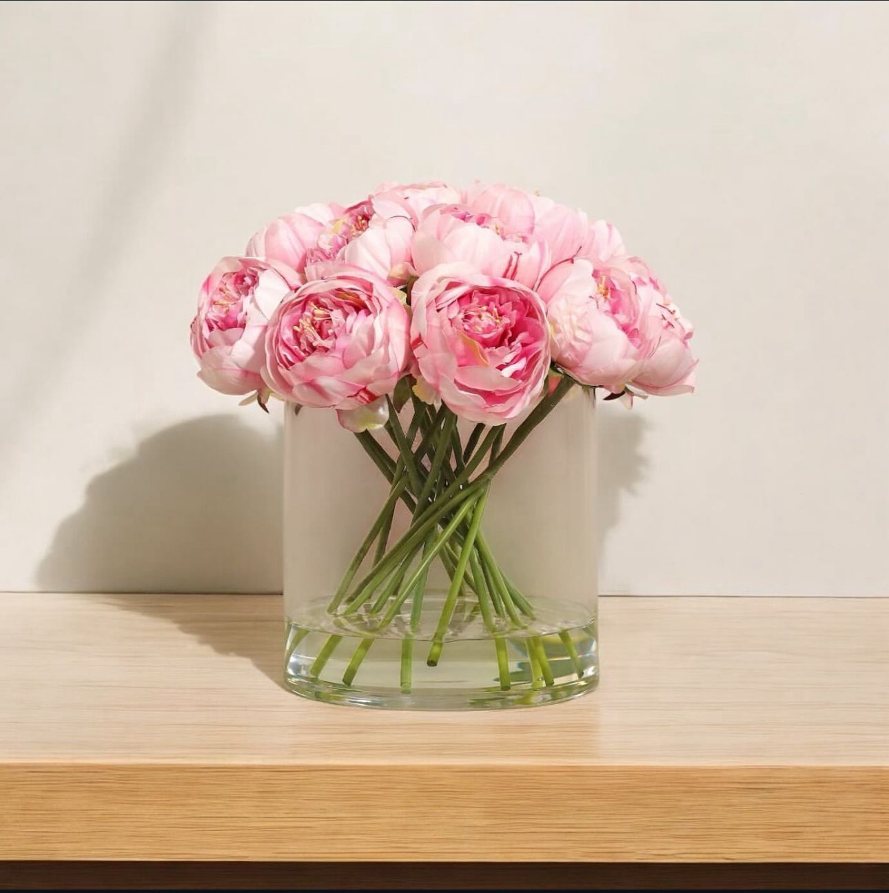 ARTIFICIAL PINK PEONY IN GLASS VASE