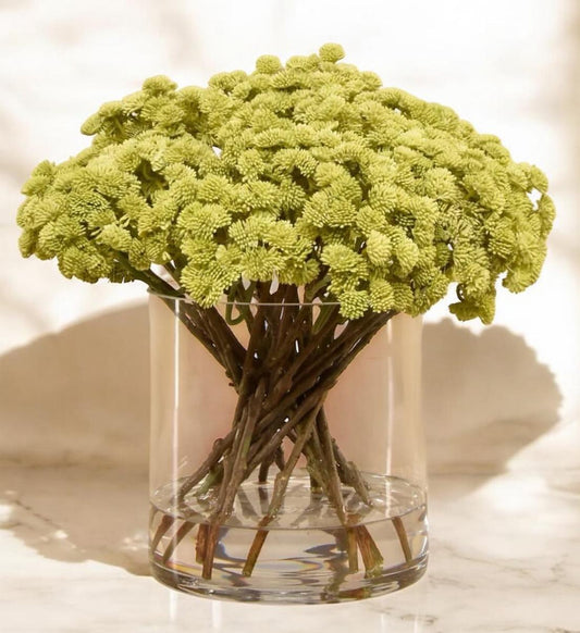 ARTIFICIAL SEDUM ARRANGEMENT IN GLASS VASE