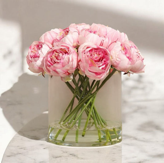 ARTIFICIAL PINK PEONY IN GLASS VASE
