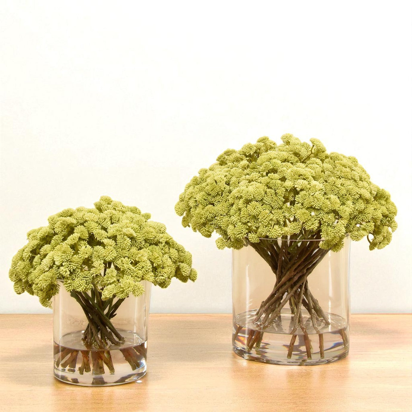 ARTIFICIAL SEDUM ARRANGEMENT IN GLASS VASE